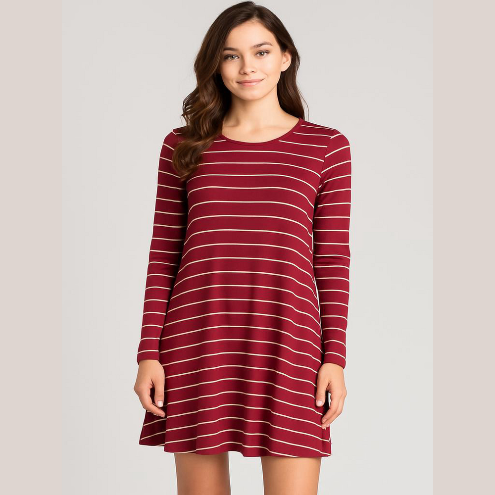 Old Navy Fit & Flare Dress - Women's L - Maroon Striped